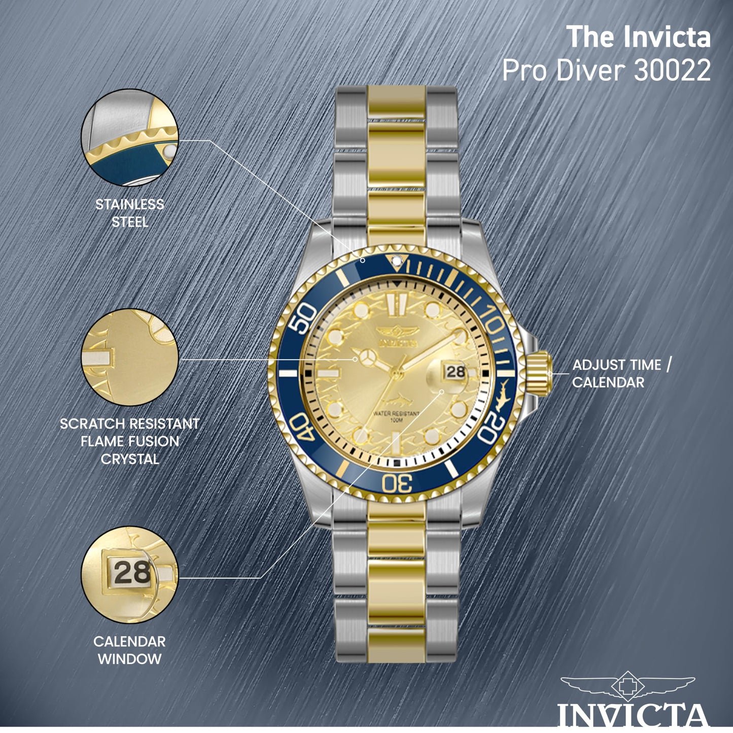 Invicta Men's Pro Diver Quartz Watch, Two Tone, 30022