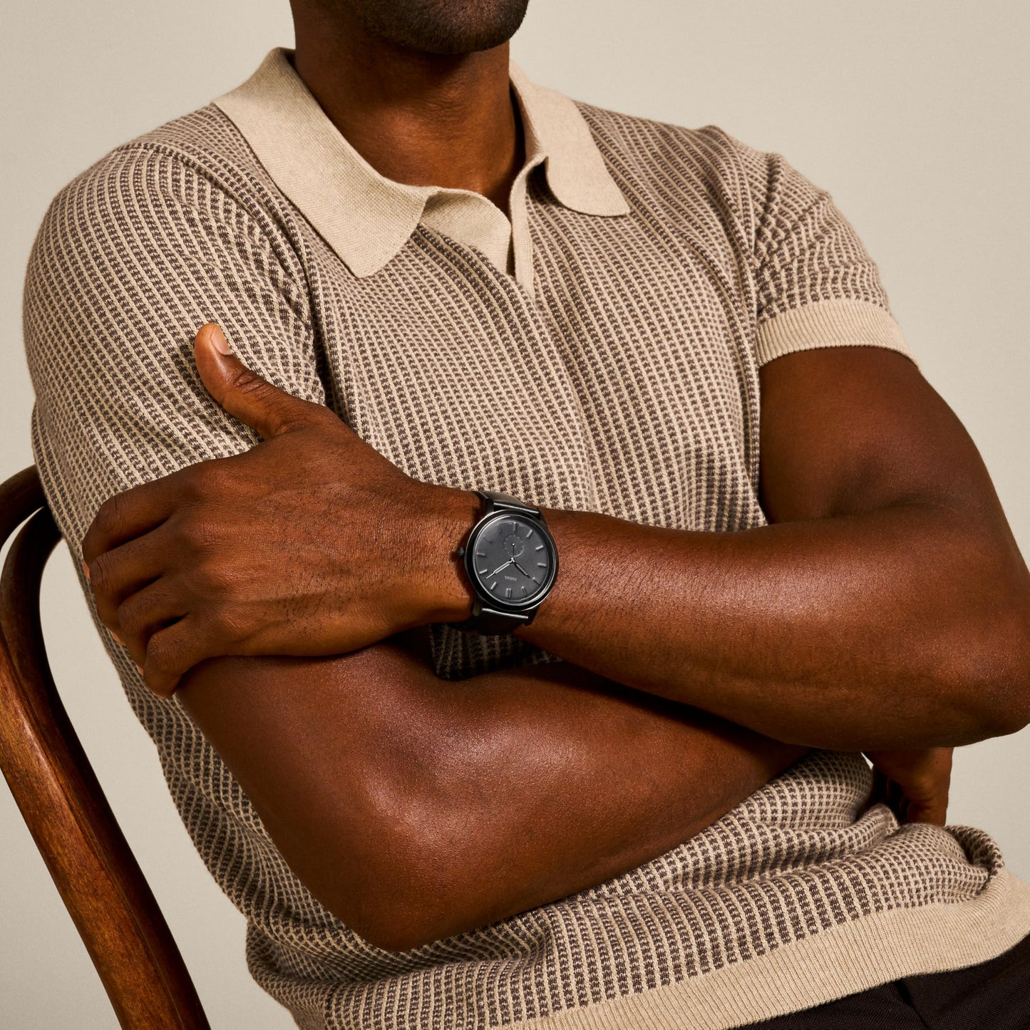 Fossil Men's Minimalist Quartz Stainless Steel and Black Leather Three-Hand Watch for Men, Color: Black